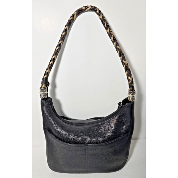 Chic BRIGHTON Barbados Zip Top Hobo Shoulder Bag leather & Braided Strap Black - Picture 7 of 15